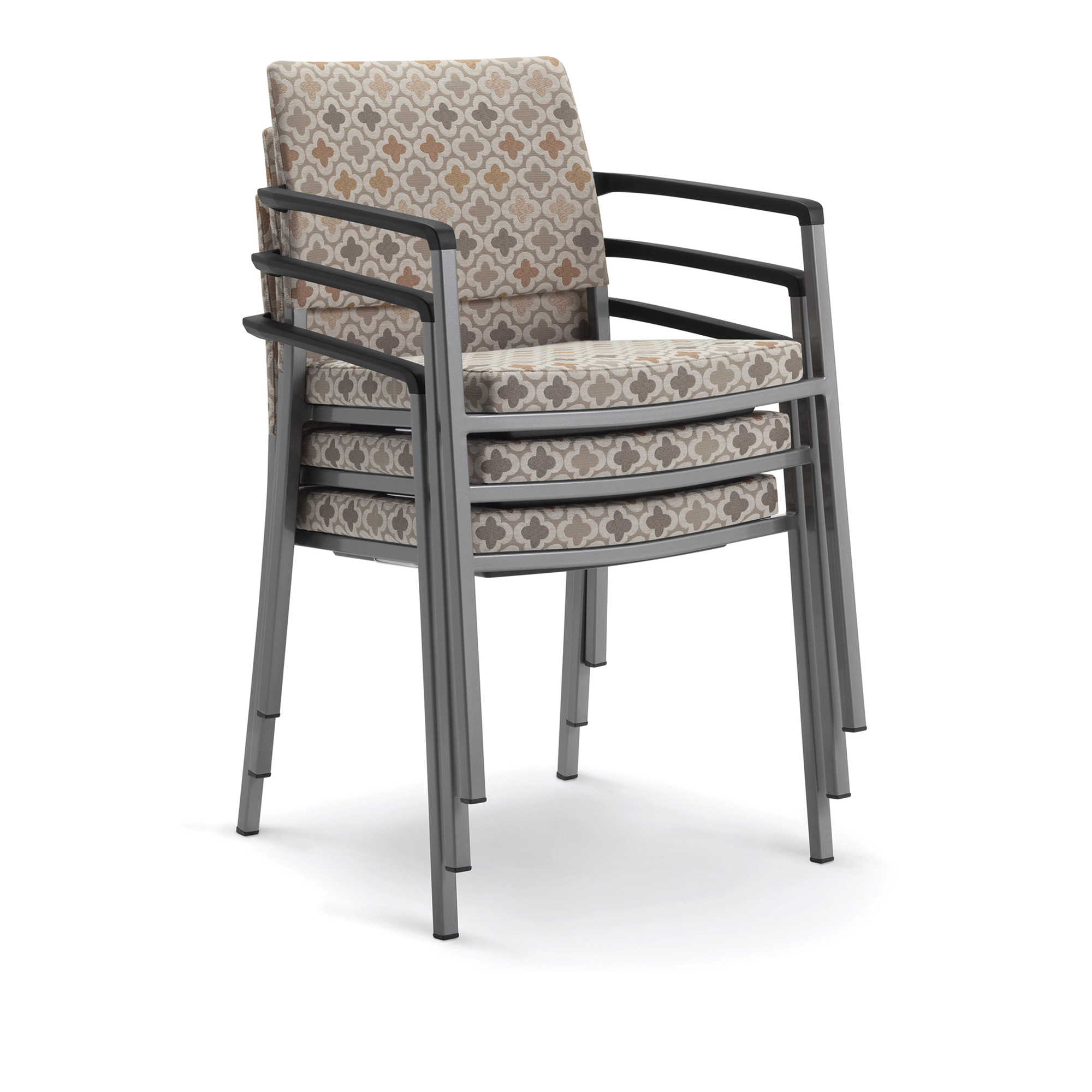 Signal Guest Chairs, Upholstered Back, Black Urethane Arms, Stacked