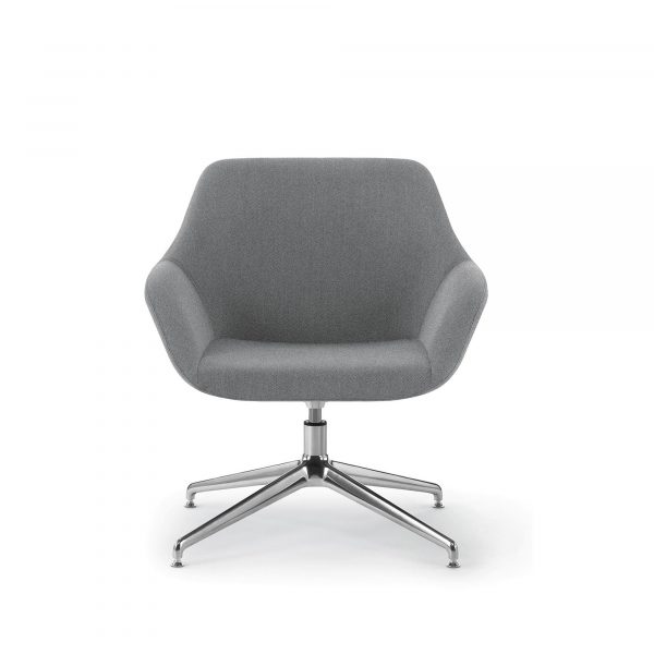 Melina Mid-Back Lounge Chair, Metal Swivel Base, Front View