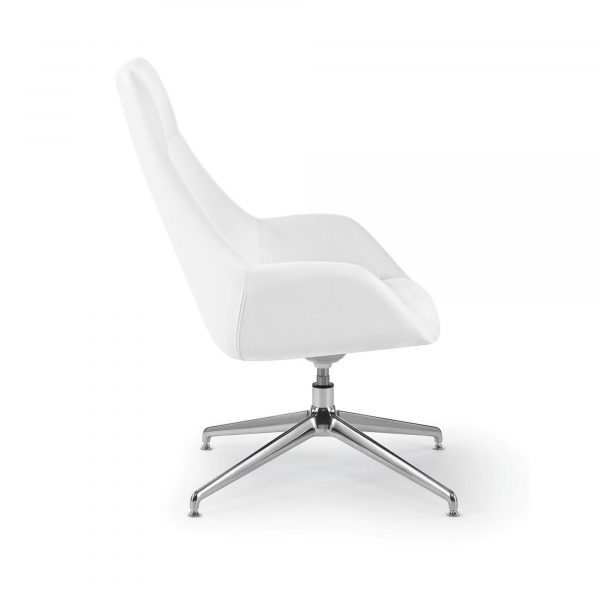 Melina High Back Lounge Chair, Metal Swivel Base, Side View