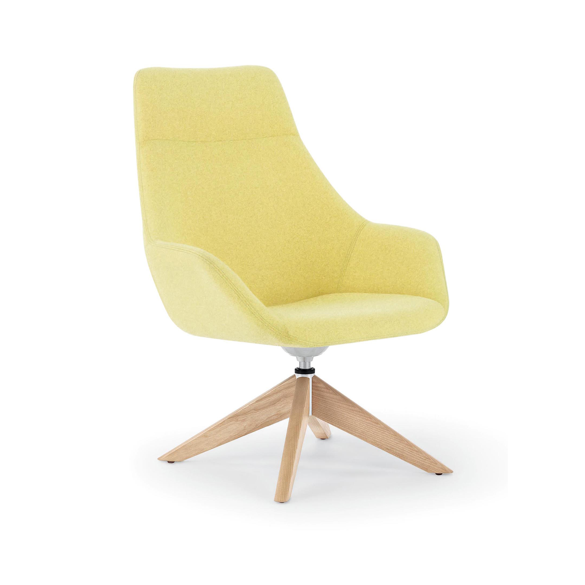 Melina High Back Lounge Chair, Wood Swivel Base