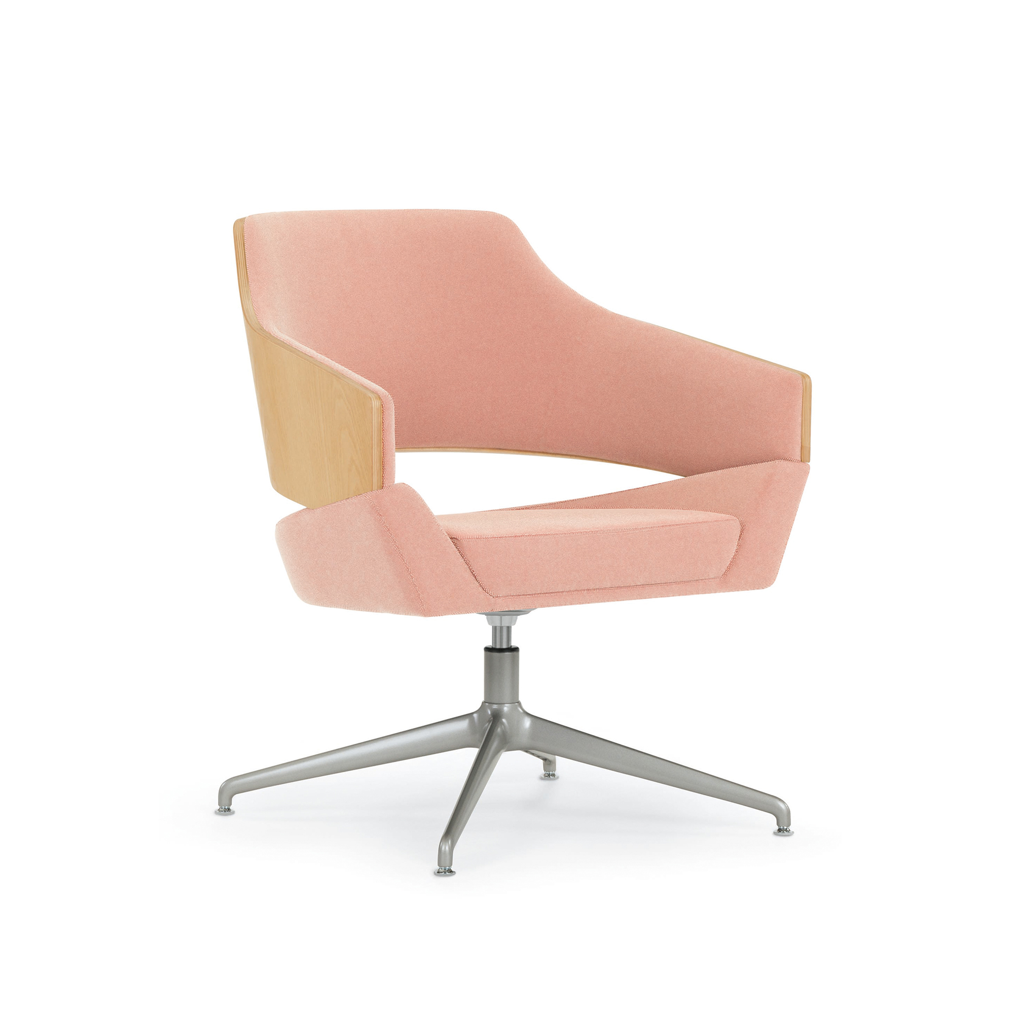 Twirl Lounge Chair, Wood Back, Metal Swivel Base
