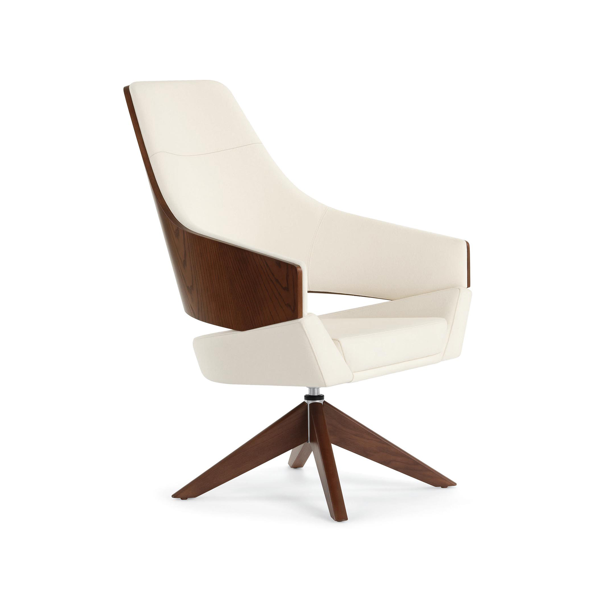 Twirl High Back Lounge Chair, Wood Back, Wood Swivel Base