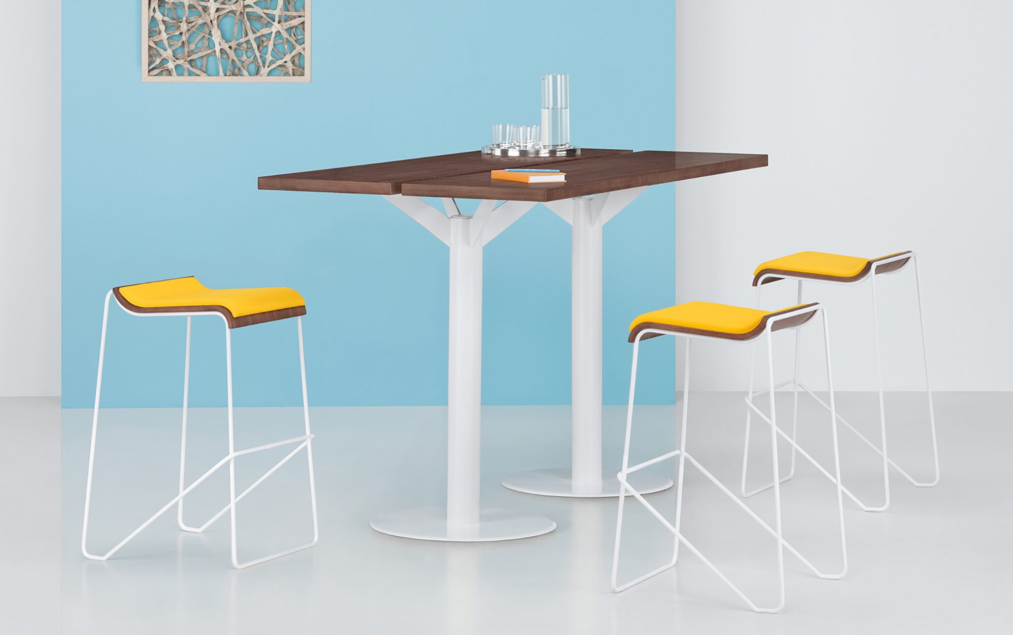 Wake Bar Height Stools, Upholstered Seat Pad, Casual Meeting Environment
