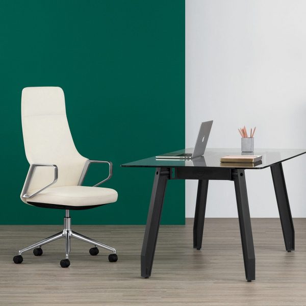 Faction High-Back Executive Chair with WorkSmith Glass-Top Table
