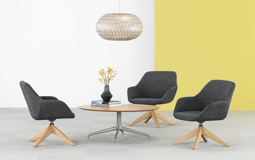 Melina Lounge Chair, Wood Swivel Base, Casual Meeting Environment