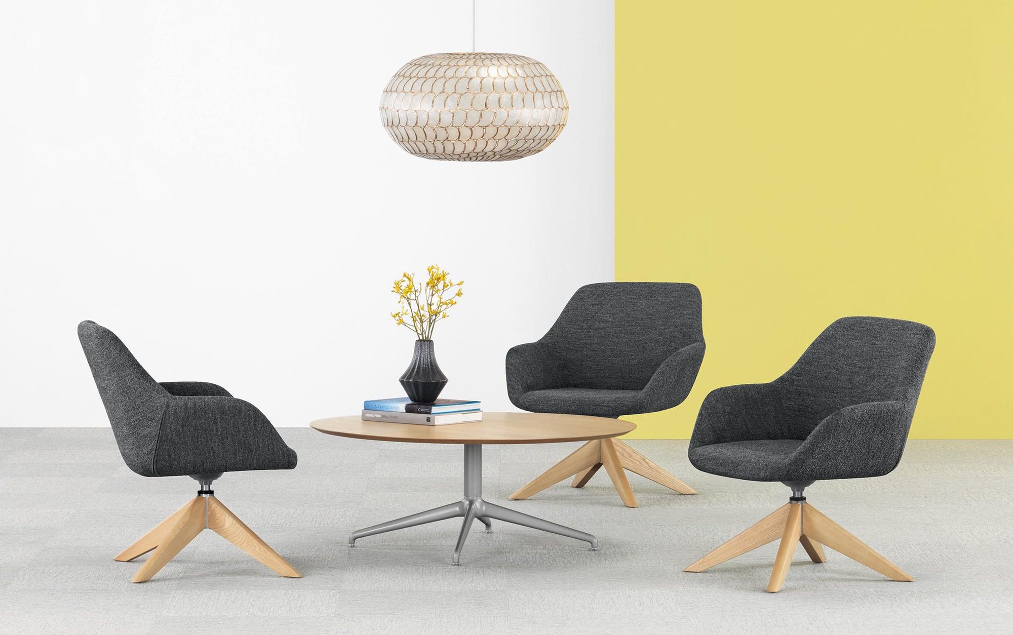 Melina Lounge Chair, Wood Swivel Base, Casual Meeting Environment