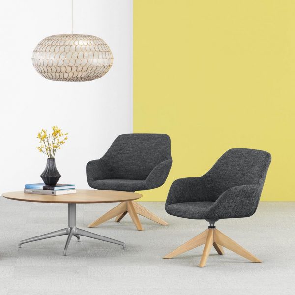 Melina Lounge Chair, Wood Swivel Base, Casual Meeting Environment