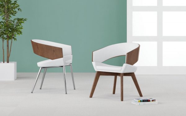 Twirl Guest Chairs, Wood Backs, 4-Leg Wood and Metal