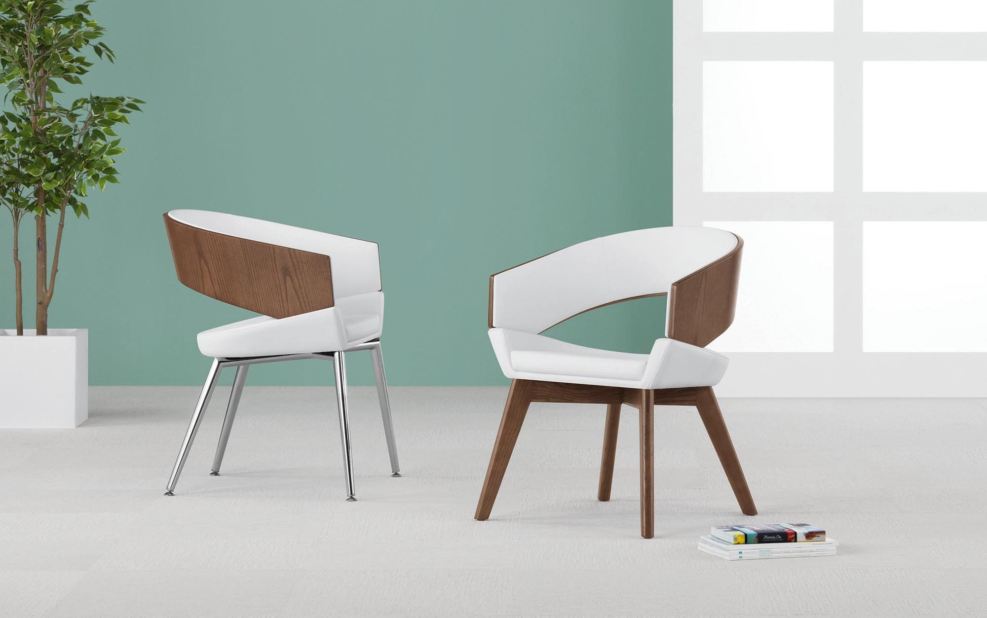 Twirl Guest Chairs, Wood Backs, 4-Leg Wood and Metal