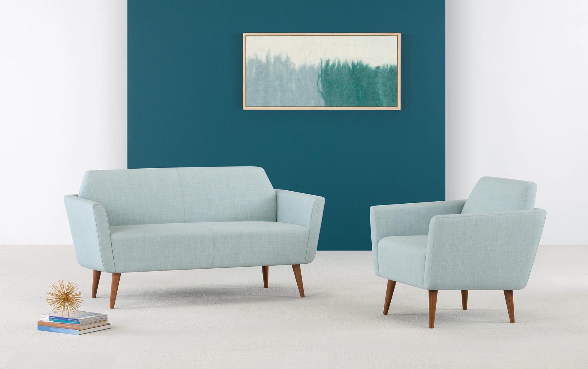 Clipse Lounge Chair and Love Seat, Wood Legs
