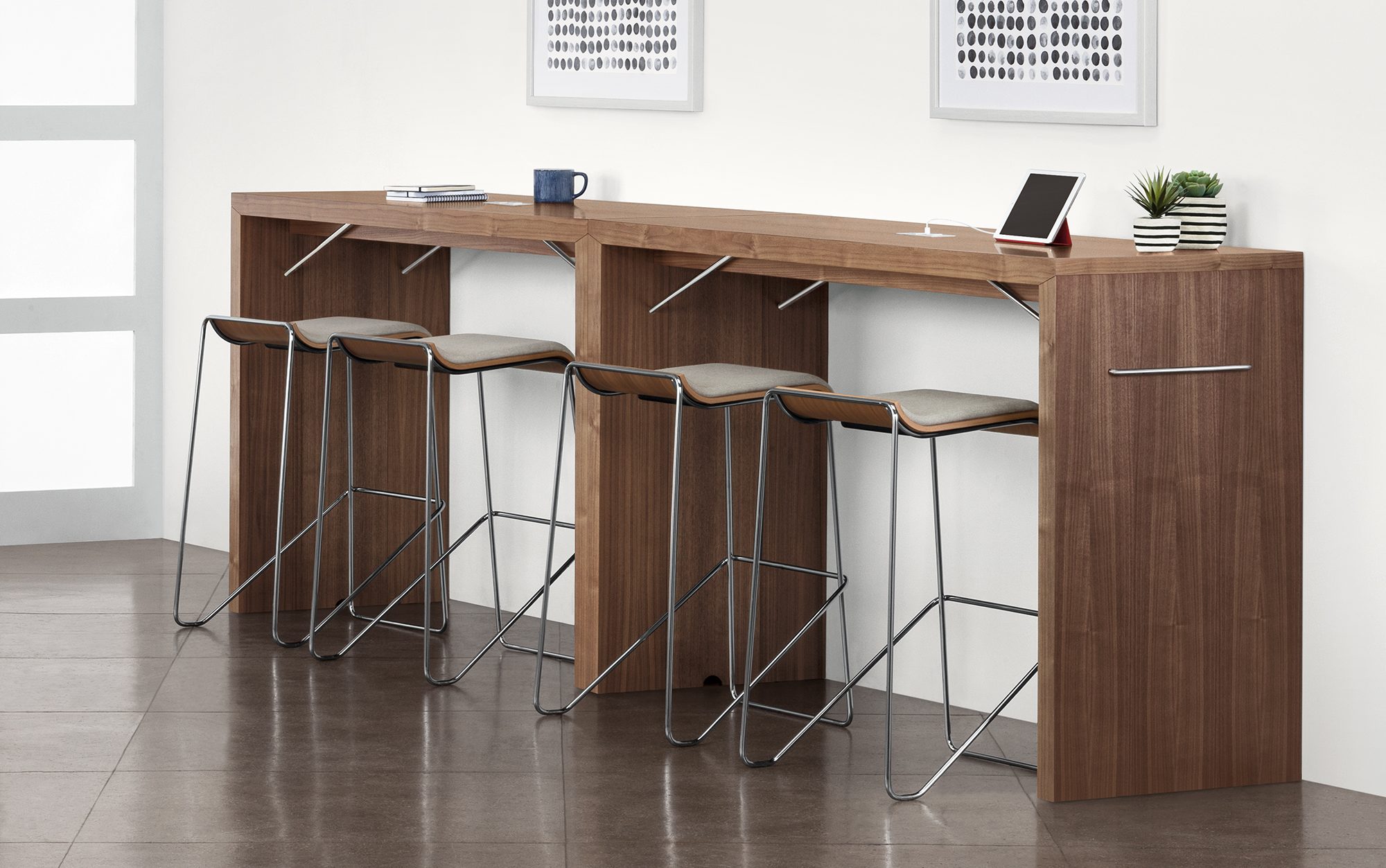 String Games Meeting Table, 42-Inch Height, with Wake Barstools