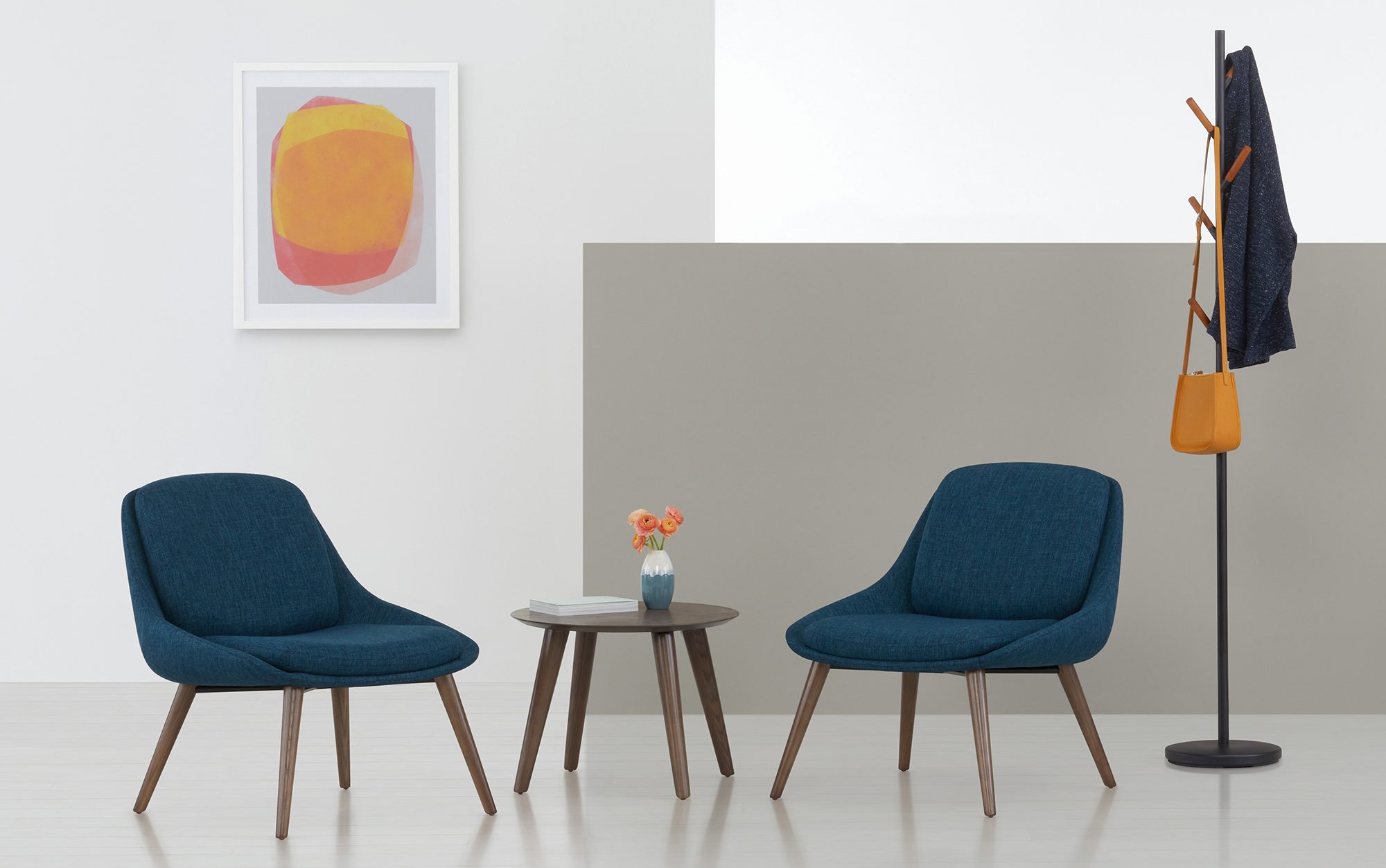 Hoom Lounge Chairs with Wood Legs, Hado Occasional Table